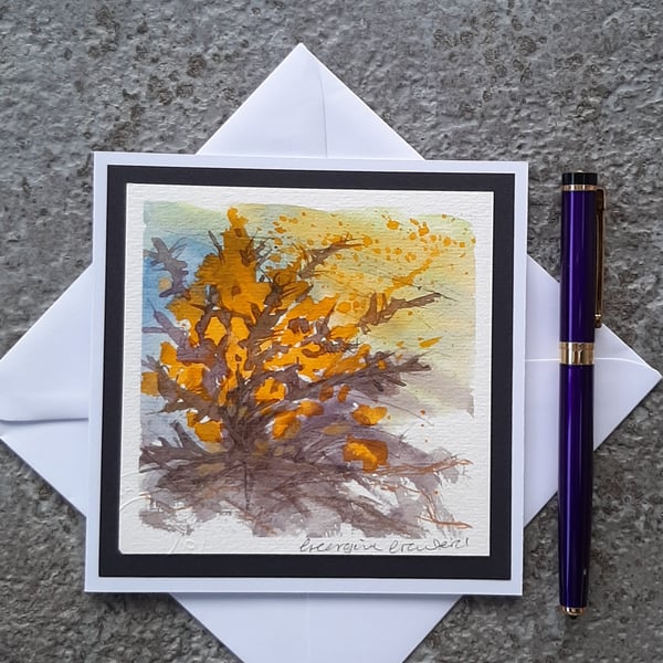 Gorse. Handpainted Blank Card. Letterbox Gift. Keepsake
