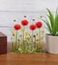 Floral Poppy Meadow Tealight Holder; Freestanding Poppies Picture Tile - Image 3