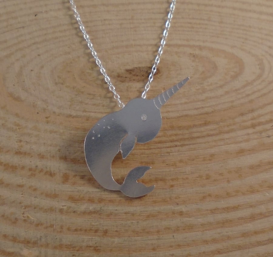 Sterling Silver Engraved Narwhal Necklace