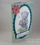 Handmade birthday card - cute bear with flower basket - Image 3