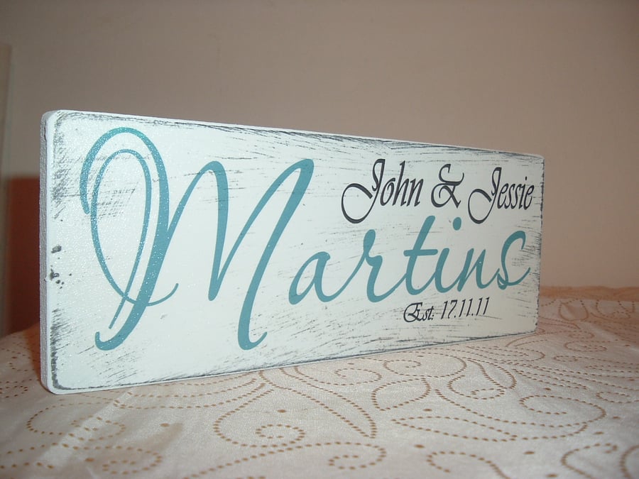 Personalised Established plaque shabby chic distressed sign