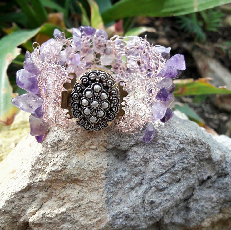 SALE 50 OFF Amethyst Cuff Bracelet with Vintage Clasp