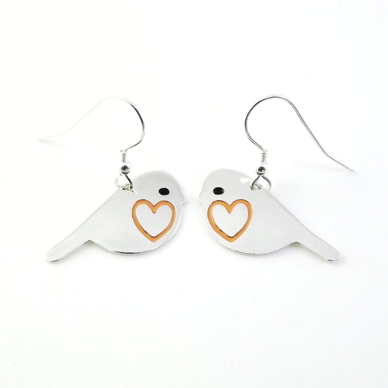 Robin Drop Earrings, Silver Bird Jewellery, Handmade Nature Gift for Her