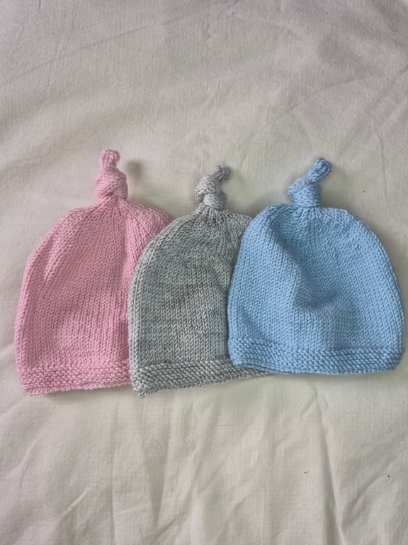 Handknitted Baby Topknot Hats