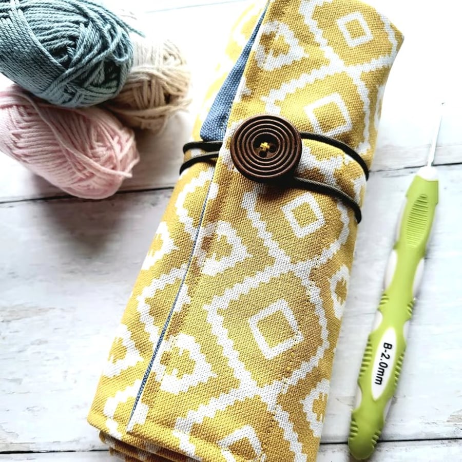 Geometric Yellow Crochet Hook Roll