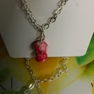 Gorgeous Hot pink marbled effect beaded necklace, silver plated chain with exten