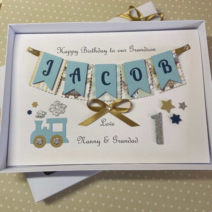 Personalised Handmade Grandson Birthday Card 1st 2nd Any Age Son Boxed Keepsake