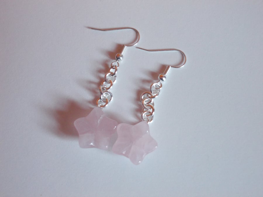 Rose quartz flower drop earrings