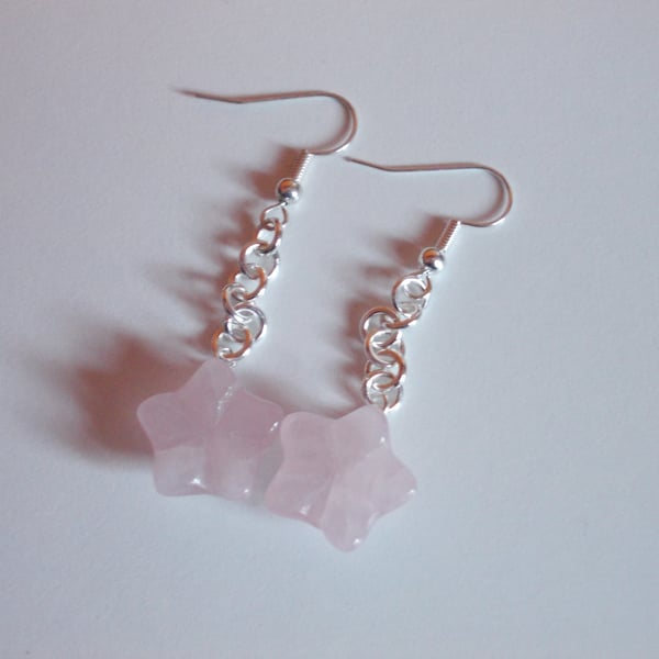 Rose quartz flower drop earrings