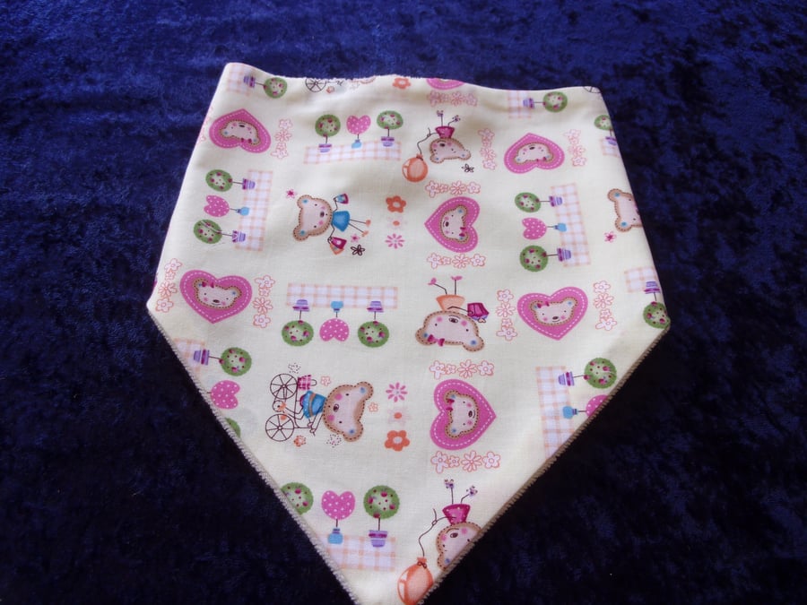 Baby Girls Dribble Bib with Teddy Bears and Hearts