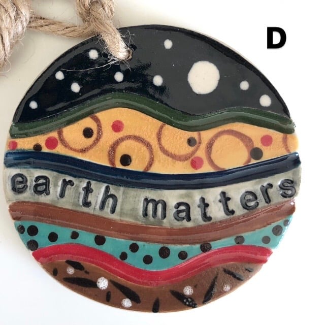 EARTH MATTERS-HANDMADE HANDPAINTED STONEWARE CERAMIC HANGING DISC