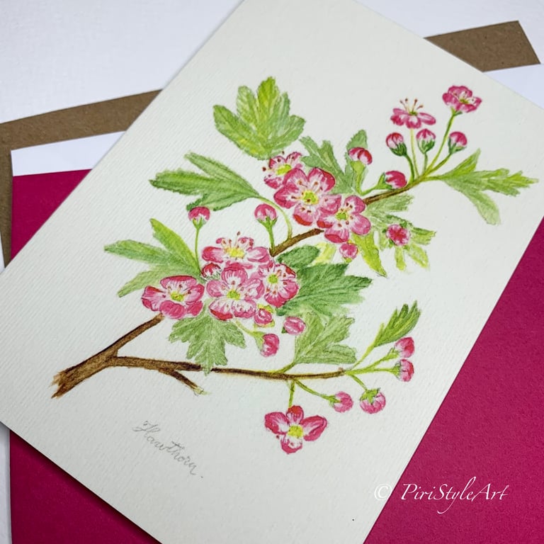 Pink Hawthorn Botanical Greeting Card – Pinks & Greens Collection