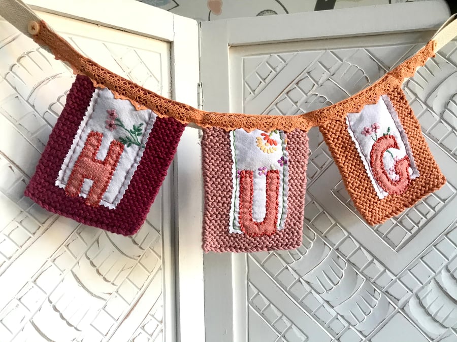 Hug Banner, fabric Initial decorative Garland, Folksy