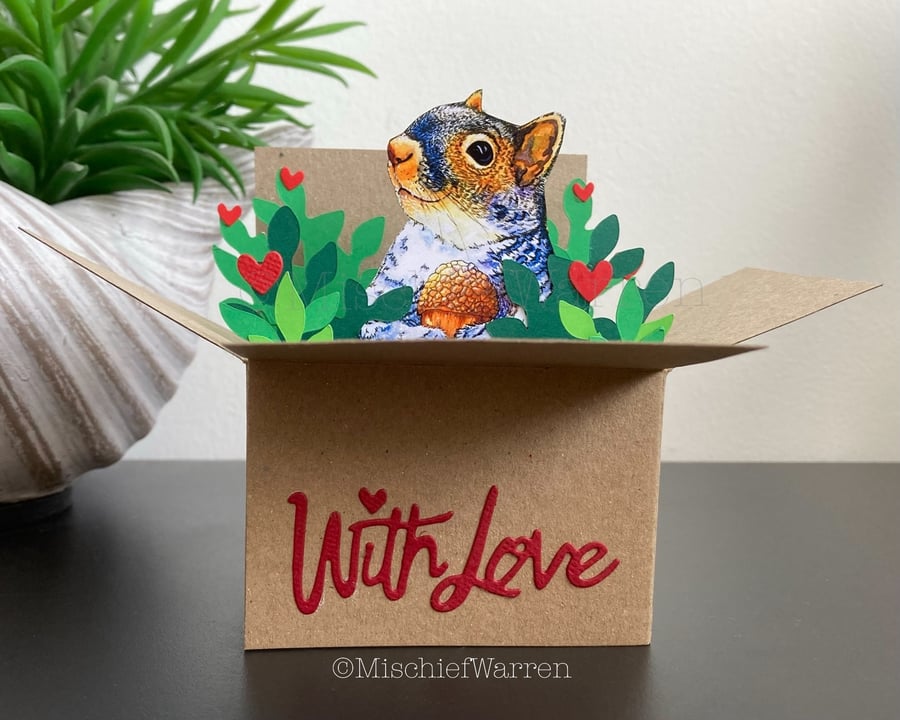 Squirrel card - With Love. 3D Box card for any occasion
