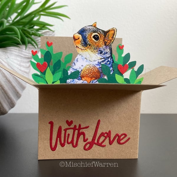 Squirrel card - With Love. 3D Box card for any occasion