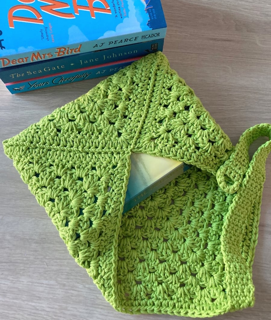 Granny Square Book Sleeve - Book Wrap - Apple Green Crocheted Book Sleeve