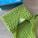 Granny Square Book Sleeve - Book Wrap - Apple Green Crocheted Book Sleeve