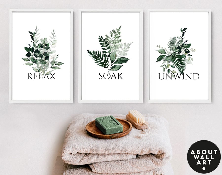 Home Decor Bathroom art prints set of 3, Botanical, Tropical Spa Bathroom Decor,