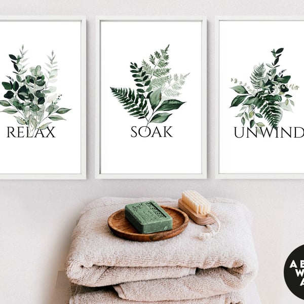 Home Decor Bathroom art prints set of 3, Botanical, Tropical Spa Bathroom Decor,