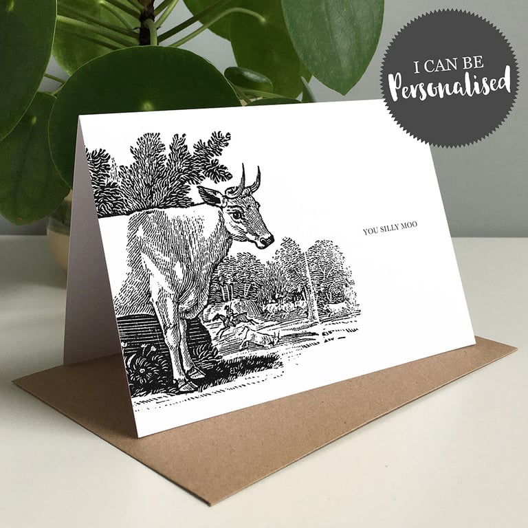You Silly Moo Personalised Greeting Card Cow Card, Funny Card, Personalised Card