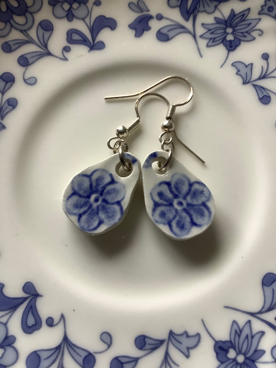 Handmade Drop Earrings, Broken Ceramic, Unique Earrings, Eco Friendly Gifts.
