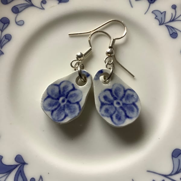 Handmade Drop Earrings, Broken Ceramic, Unique Earrings, Eco Friendly Gifts.