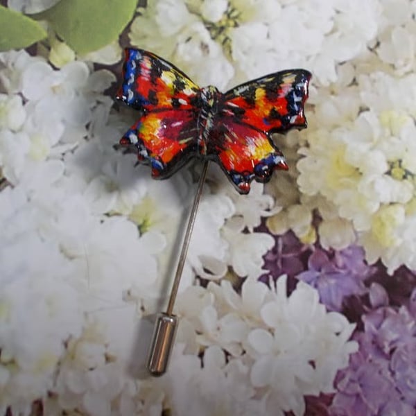 Small RED ADMIRAL BUTTERFLY PIN Clay Butterfly Brooch HANDMADE HAND PAINTED