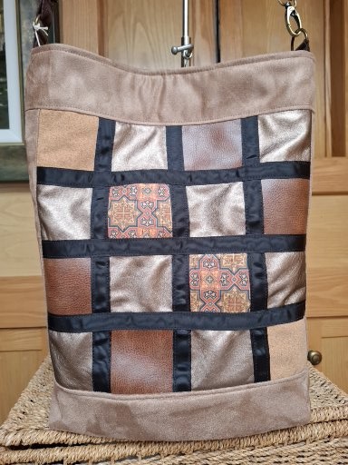 Faux suede patchwork bag