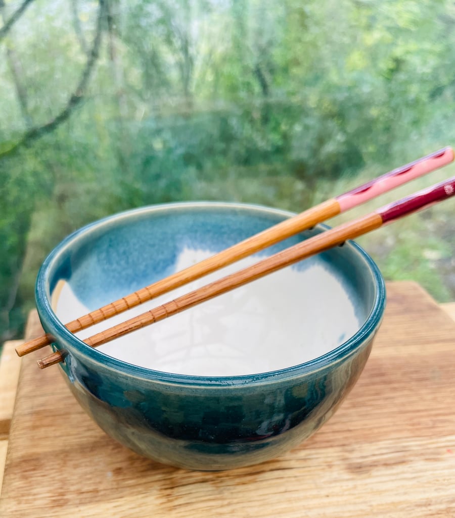 Hand thrown stoneware noodle bowl