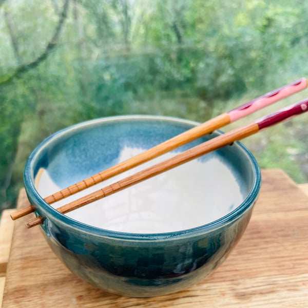 Hand thrown stoneware noodle bowl