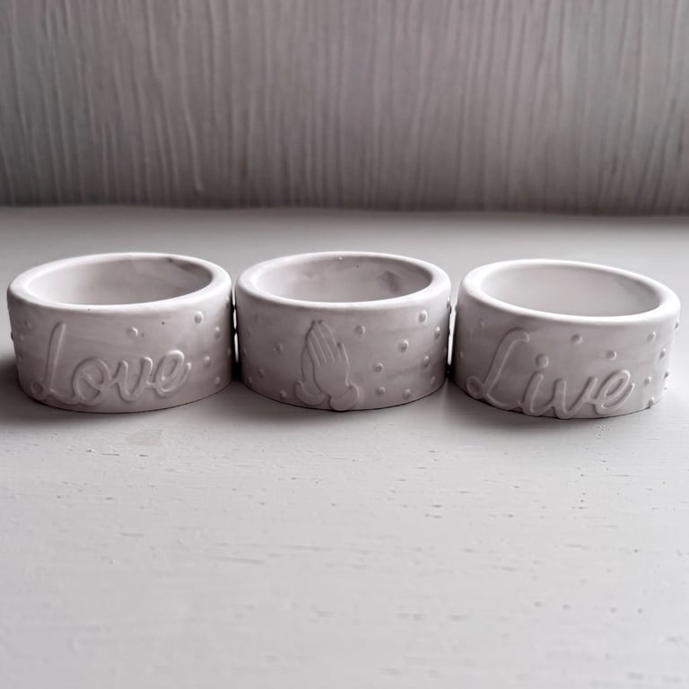 Grey Tea Light Holder Set Love Live Pray Handmade Eco Friendly Home Decor