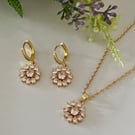 CZ Floral Huggie Earrings, Sparkly Flower Earrings, Handmade Jewellery Set