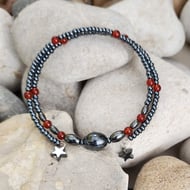 Red Agate and Haematite memory wire bangle
