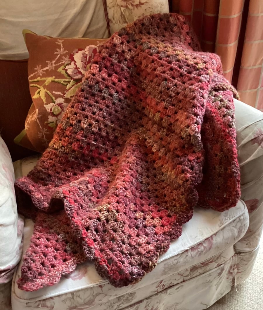 Lap Blanket in chunky autumn coloured wool and acrylic.