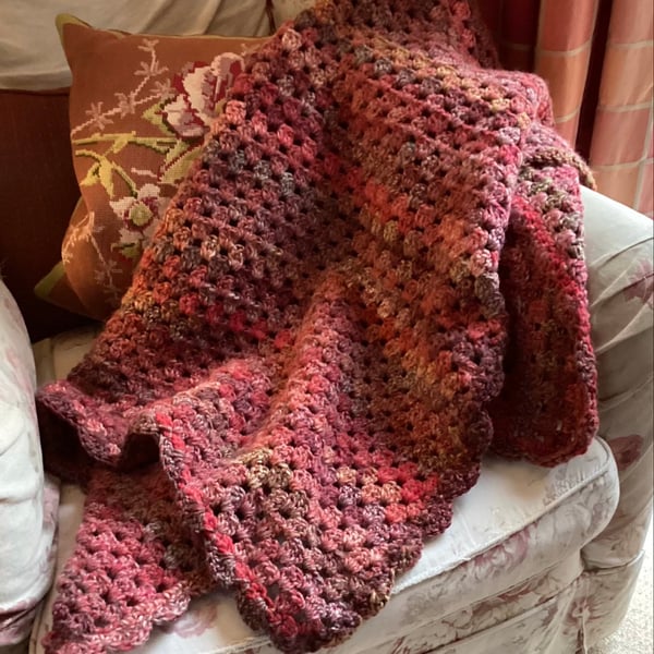 Lap Blanket in chunky autumn coloured wool and acrylic.