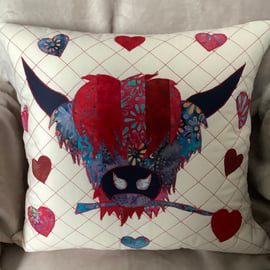 Handmade Appliqué Highland Cow Cushion