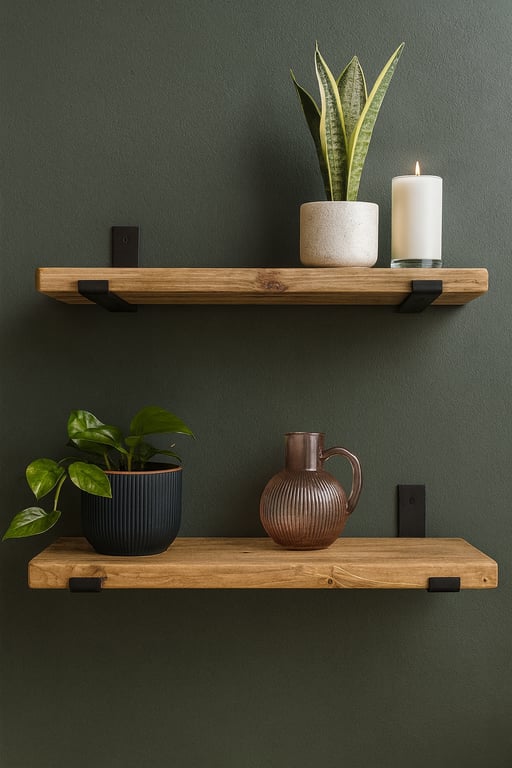 Rustic Wooden shelves with Metal up Brackets 