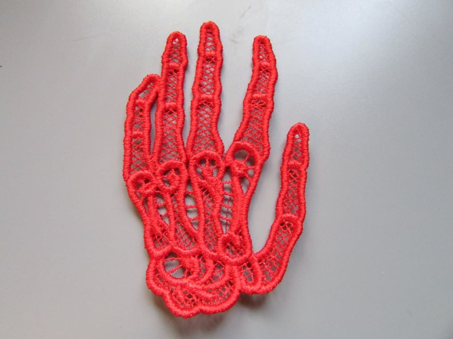 Embroidered Lace Skeleton Hand Applique you choose colour