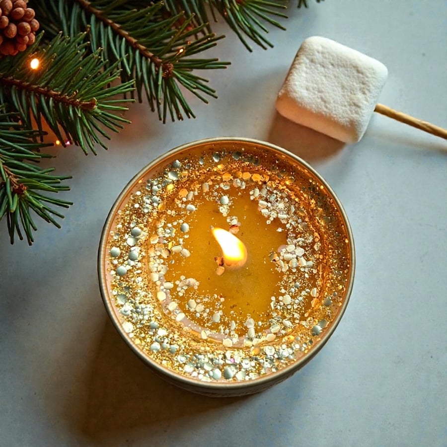 Marshmallow Roast Soy Wax Candle Vegan Hand Poured 5oz Gold Tin