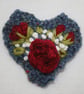 Embroidered Brooch - Red Roses on Blue Heart - Image 2