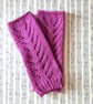 Hand Knitted Mauve Purple Lace Effect Wrist Warmers 