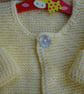 Pretty Hand Knitted Lemon Yellow Cardigan With One Pearl Button (R426) - Image 2