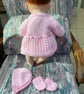 Knitted Outfit for 18" Pedigree Doll. 5 Piece, Lacy Design in Pink. 50's Style - Image 2