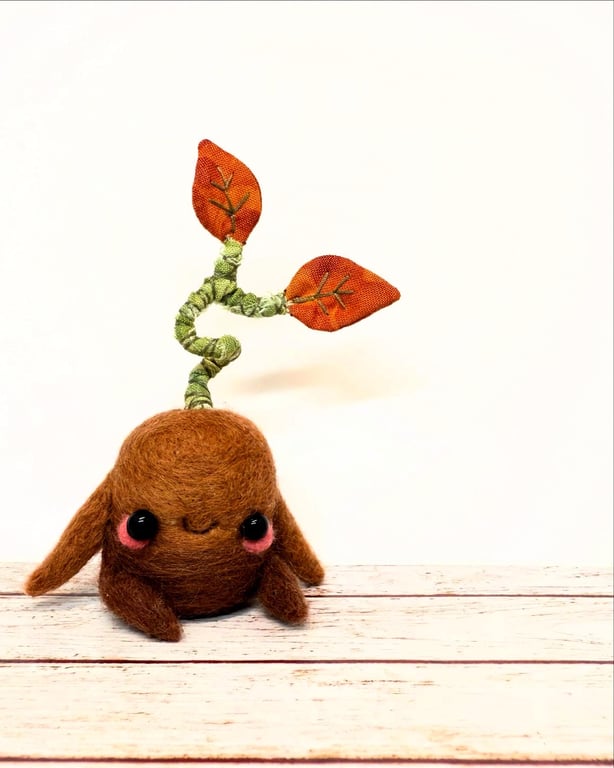 Burnt Orange Leaf Friend Needlefelted Art Doll