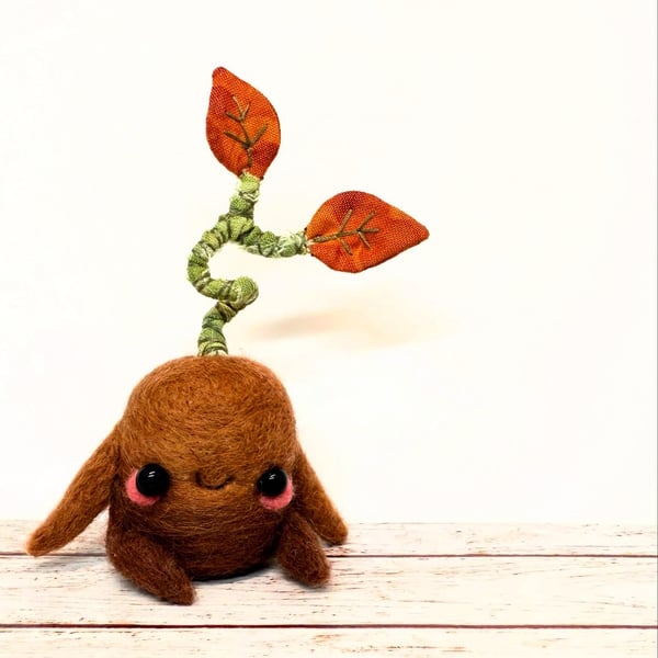 Burnt Orange Leaf Friend Needlefelted Art Doll