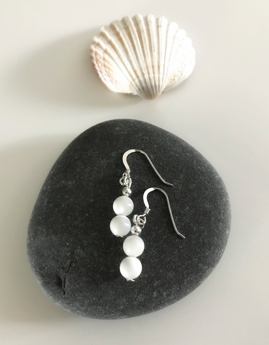 Mother of Pearl earrings with sterling silver earwires, gift for her,mum gift