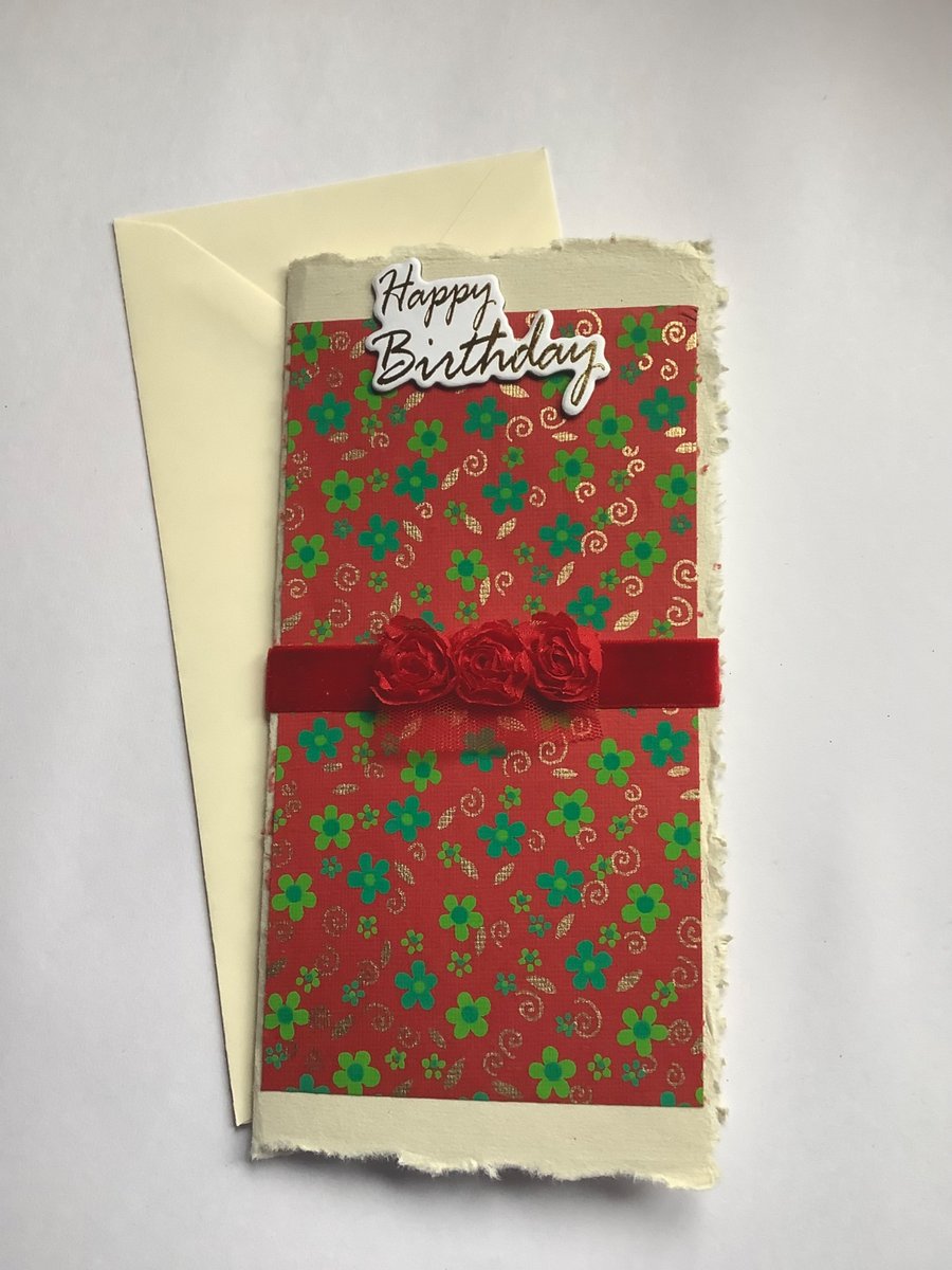 Pretty and unique red flowers Happy birthday card 