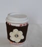 Brown Basketweave Knitted Cup Cozy With Flower - Image 3