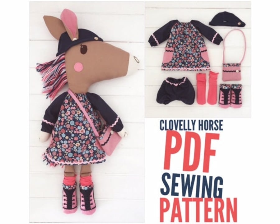 PDF Digital Sewing Pattern Horse Doll 'Clovelly' with Clothes & Accessories 