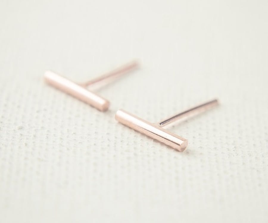 Minimal Rose Gold Plate Bar Stud Earrings